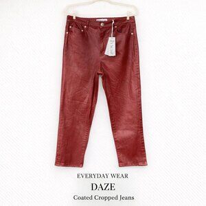 DAZE Coated Cropped Jeans NWT Burgundy Wine Red Daily Driver Women’s 32